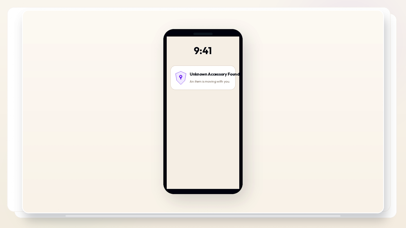 Phone showing an Unknown accessory found moving with you unwanted-tracking alert
