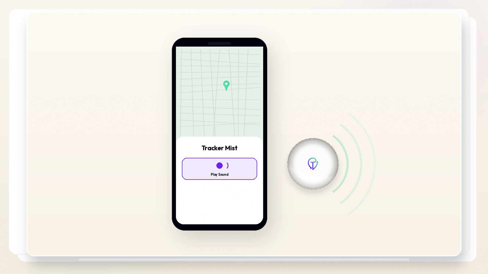 Find My item screen mid-Play Sound with sound waves coming off the tracker nearby