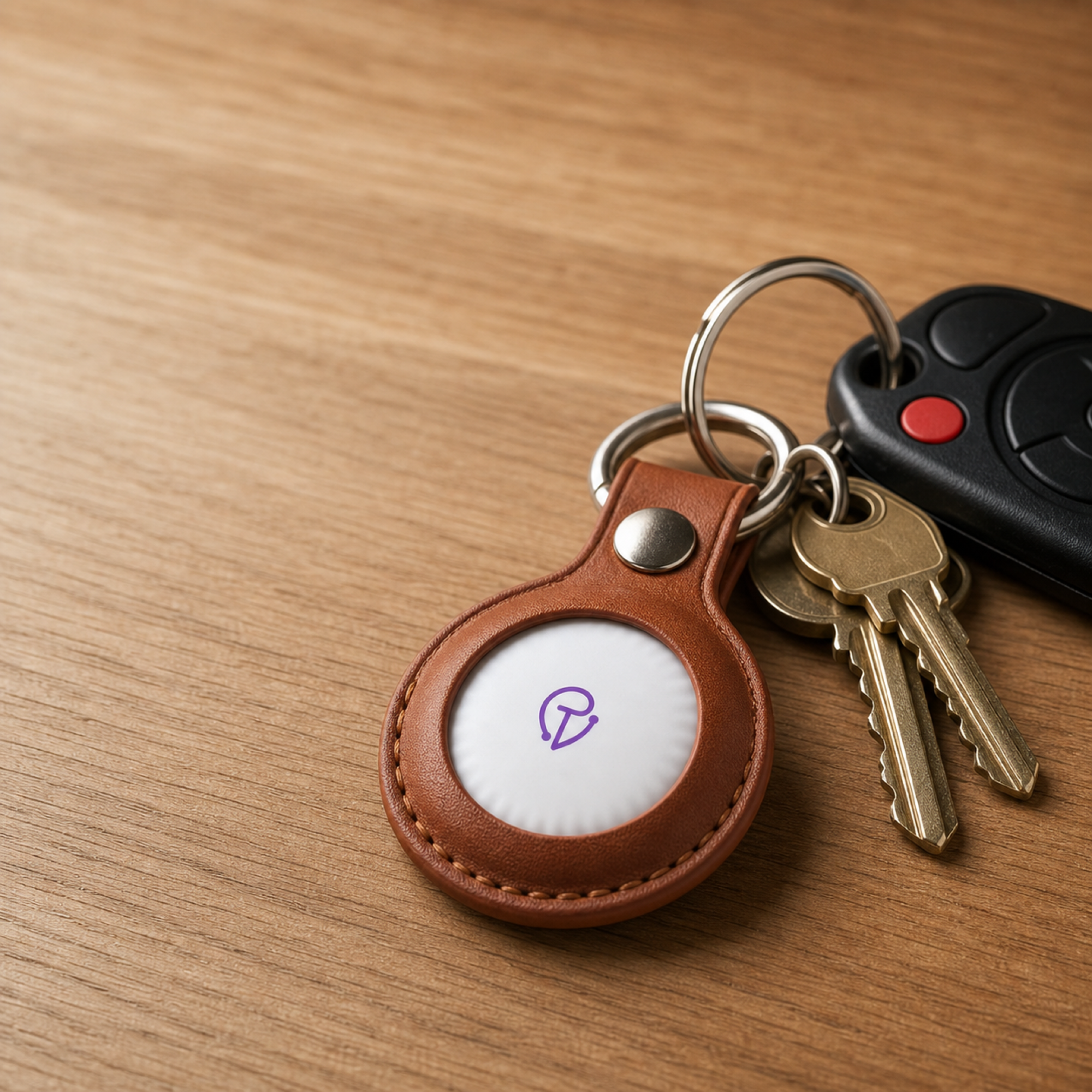 Tracker Mist in a leather key-ring case on a set of keys