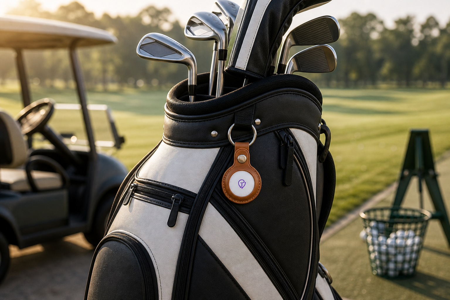 Case on a golf bag at the course