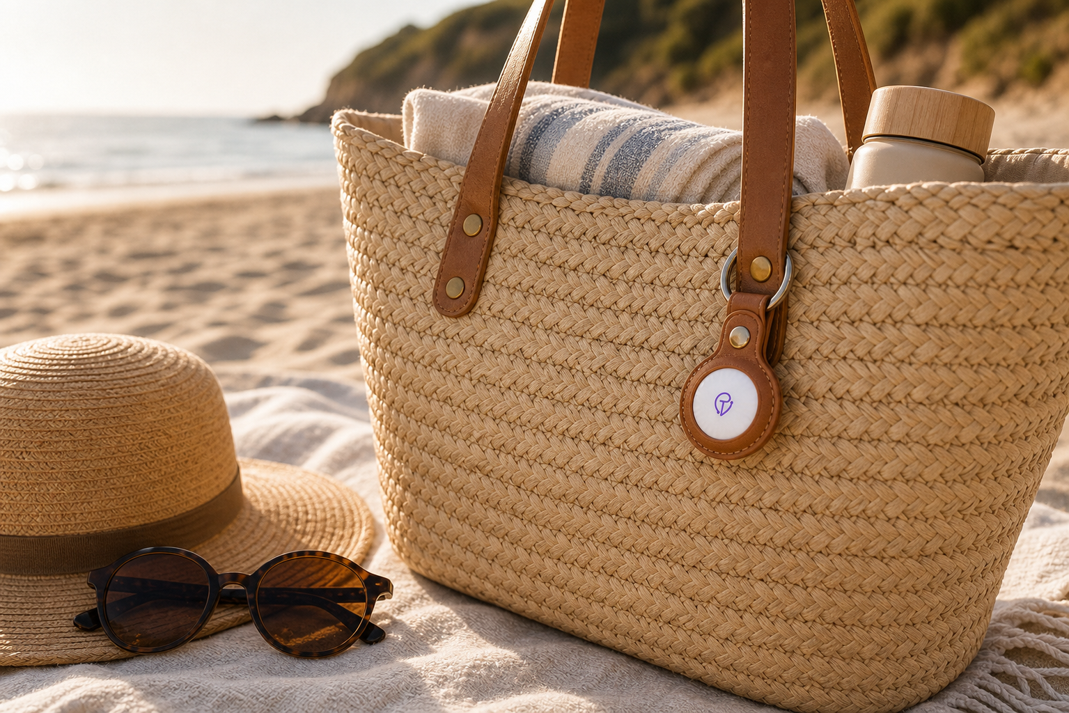 Leather case on a beach tote